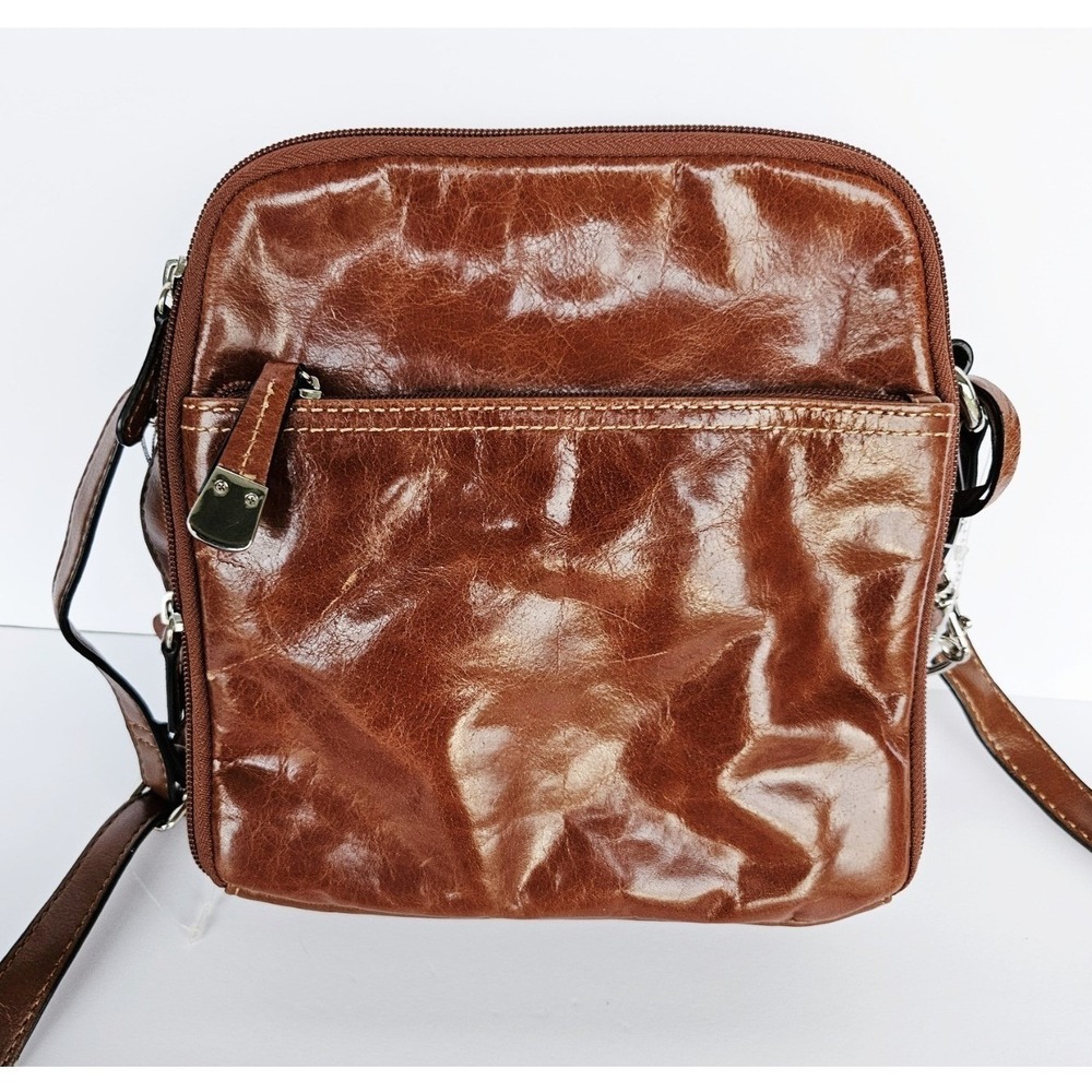 Gianni Bernini Womens Brown Leather Crossbody Bag Small Shoulder Purse Top Zip